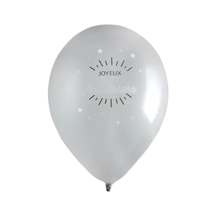 Happy Birthday Balloon Silver Metallic (Set of 8)