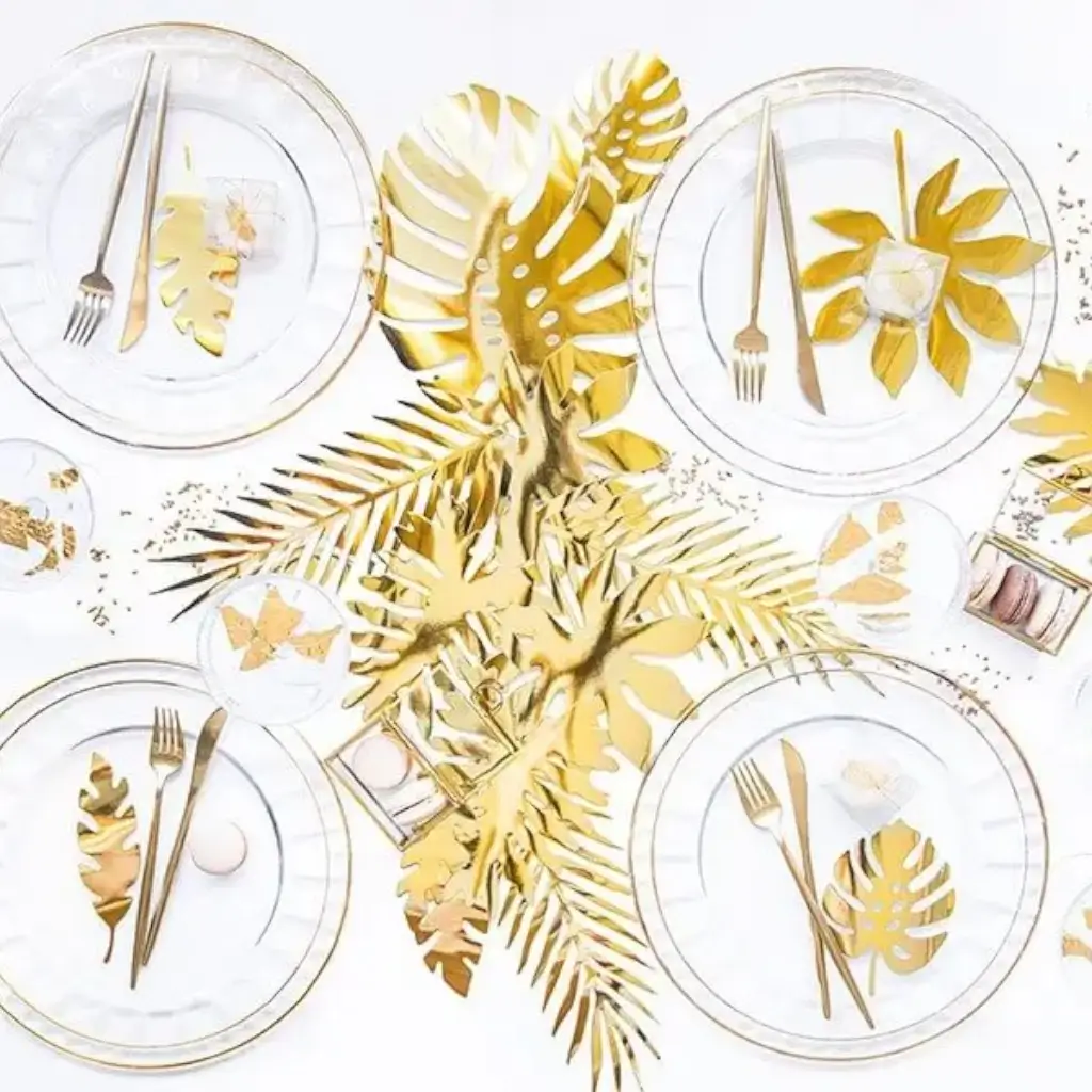 Decoration Tropical leaves in gold paper (21 pieces)