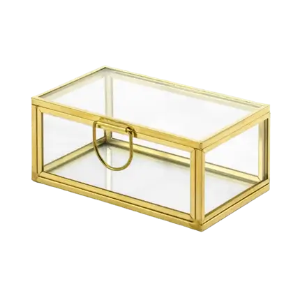 Glass box with handle and gold metal rim