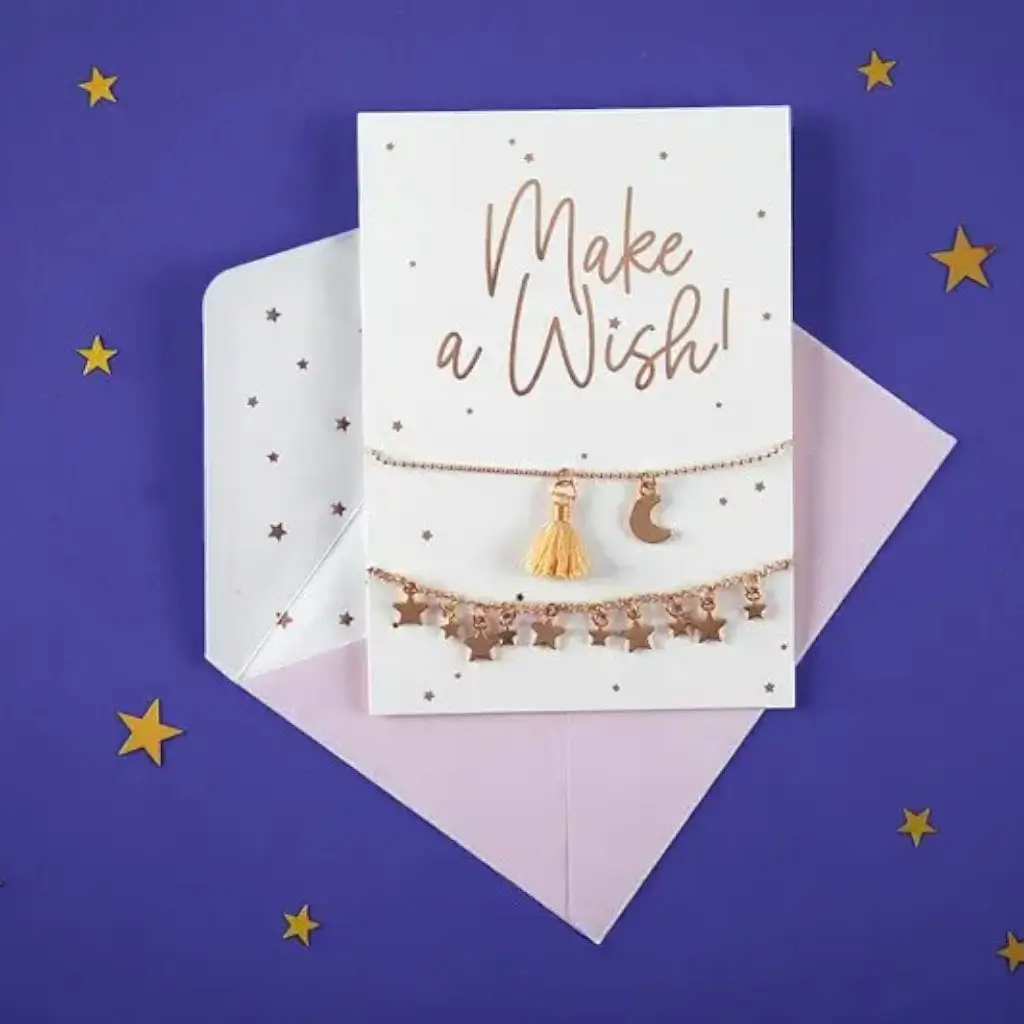 CARD WITH "MAKE A WISH!" BRACELETS