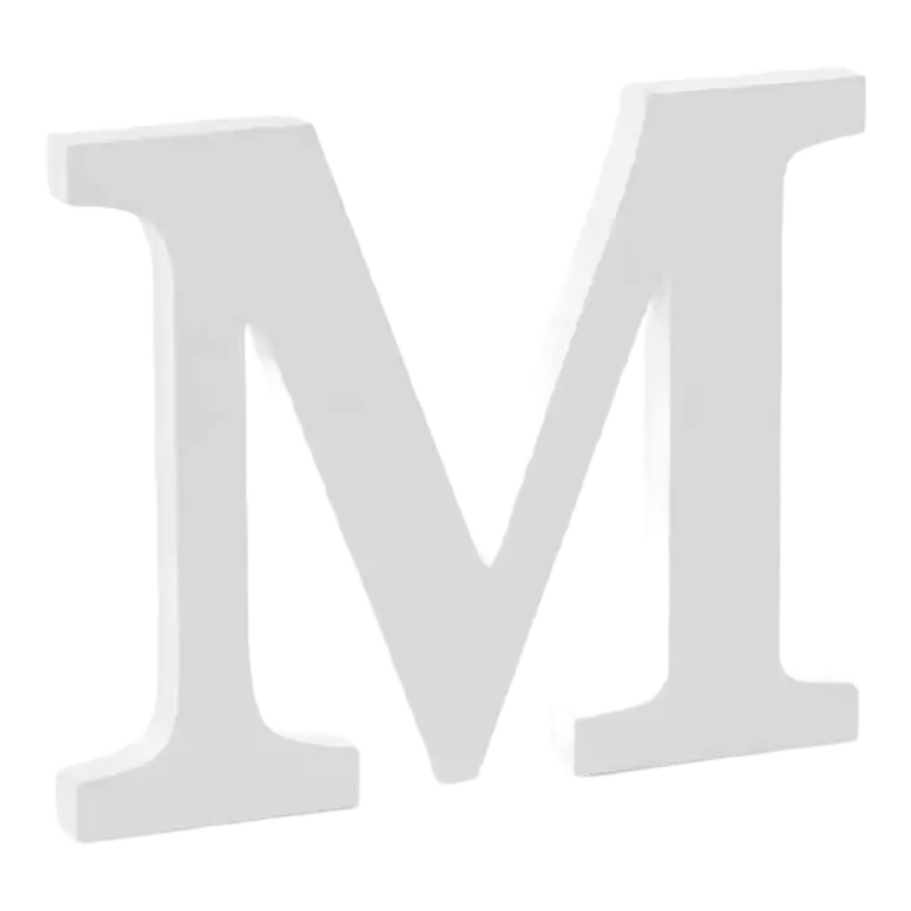 Letter M in White Wood