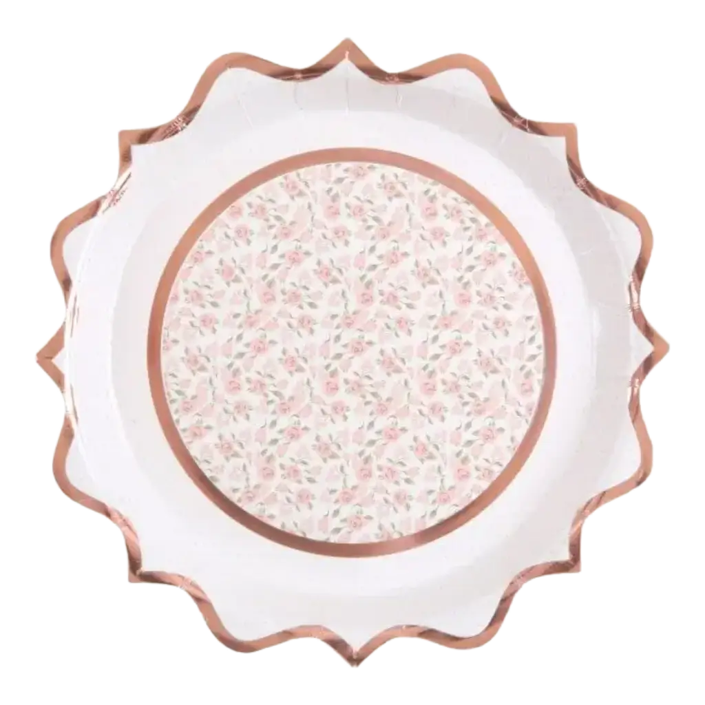 Pink Flowered Paper Plate - Set of 10