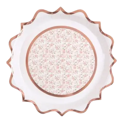 Pink Flowered Paper Plate - Set of 10