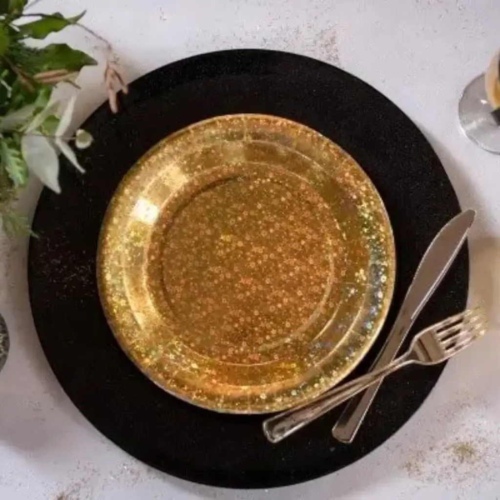 Gold Sparkling Paper Plate - ø22.5cm - Set of 10