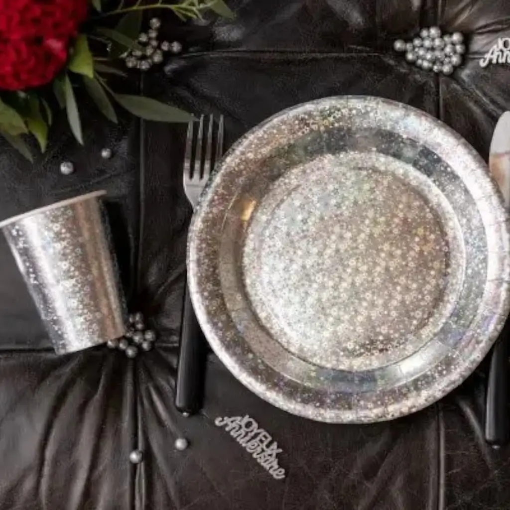 Silver Sparkling Paper Plate - ø22.5cm - Set of 10