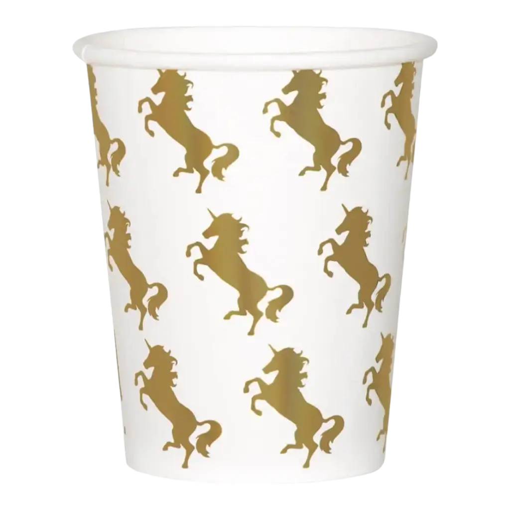 White and gold unicorn paper cups (set of 10)