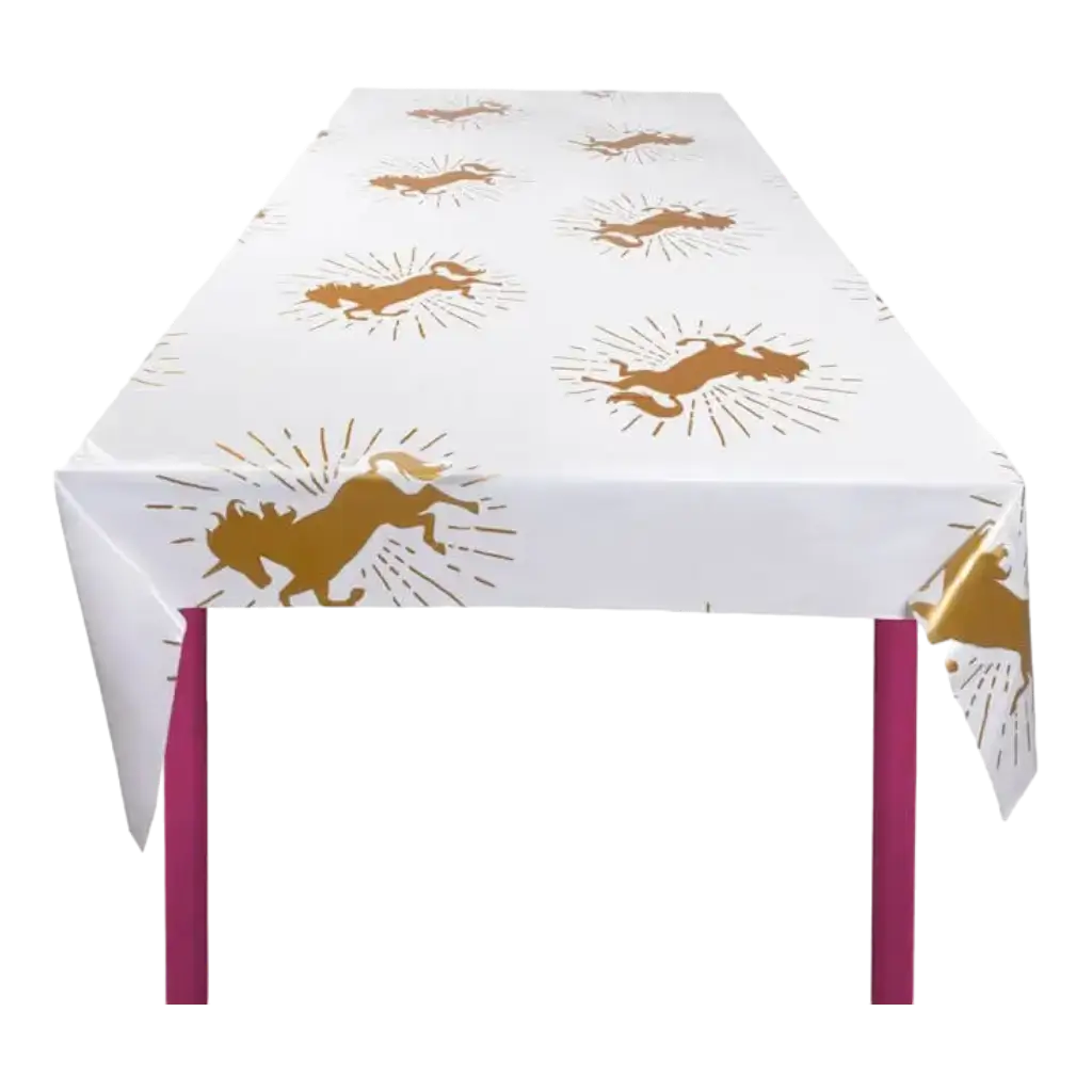 White and gold unicorn tablecloth