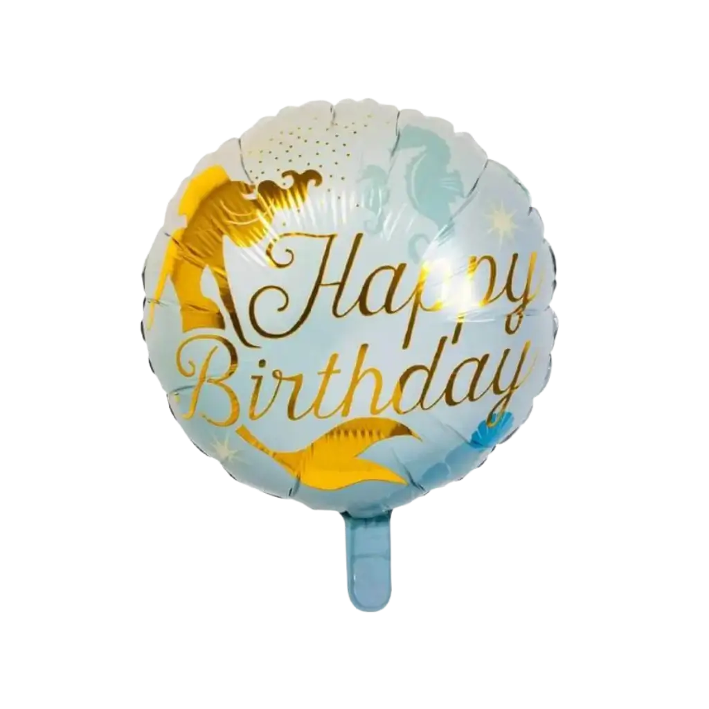 Mermaid Happy Birthday Balloon Blue and Gold