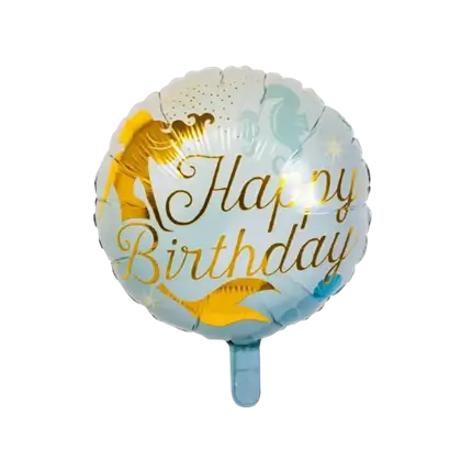 Mermaid Happy Birthday Balloon Blue and Gold