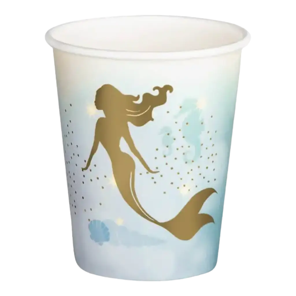 Mermaid paper cups Blue and Gold (set of 10)