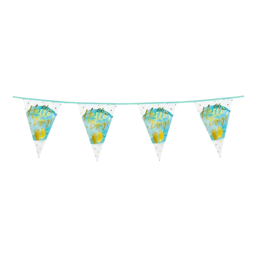 Hello Boy!' aluminium pennant garland