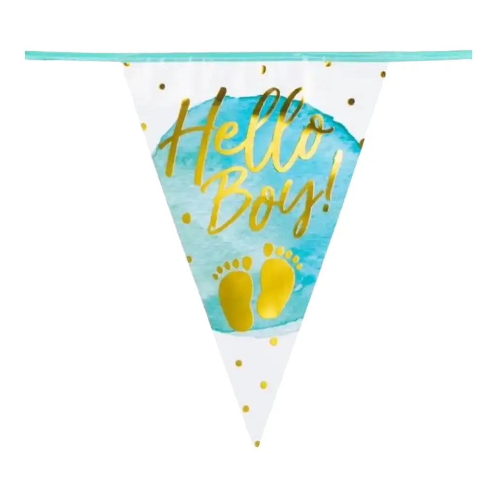 Hello Boy!' aluminium pennant garland