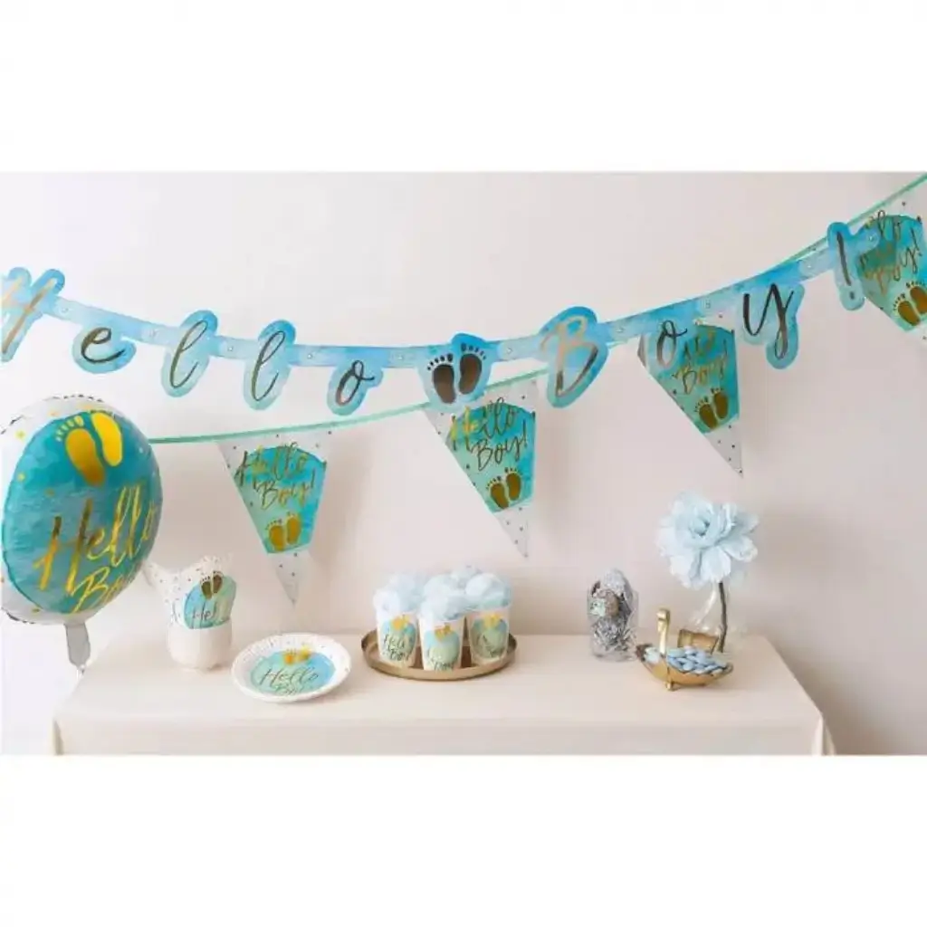 Hello Boy!' aluminium pennant garland