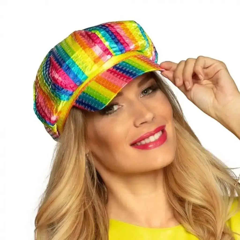 Multicoloured Striped Sequined Cap