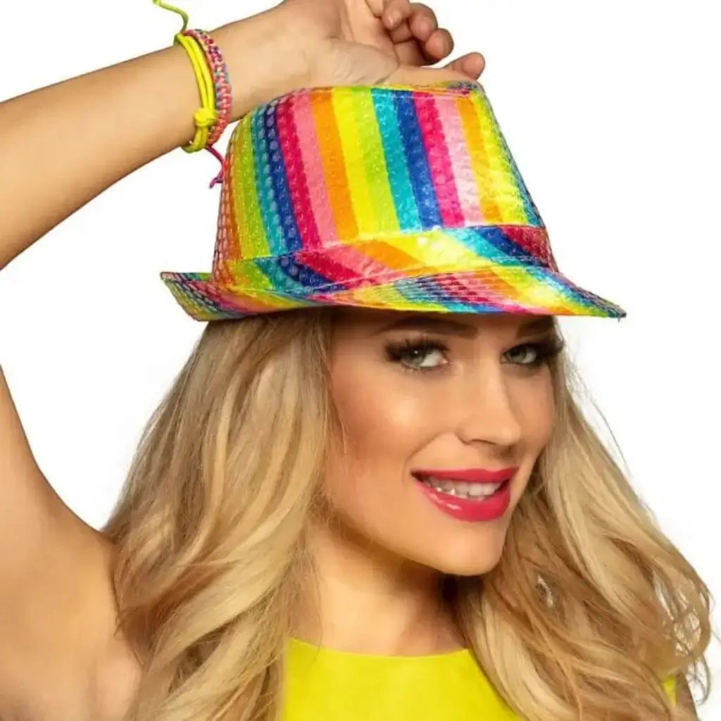 Multicoloured Striped Hat with Sequins