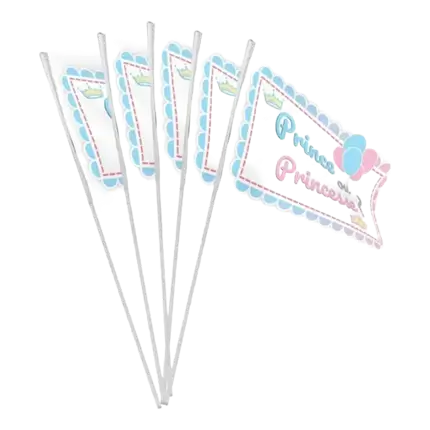 10 FLAGS WITH ROD - PRINCE OR PRINCESS - 9.2x16cm