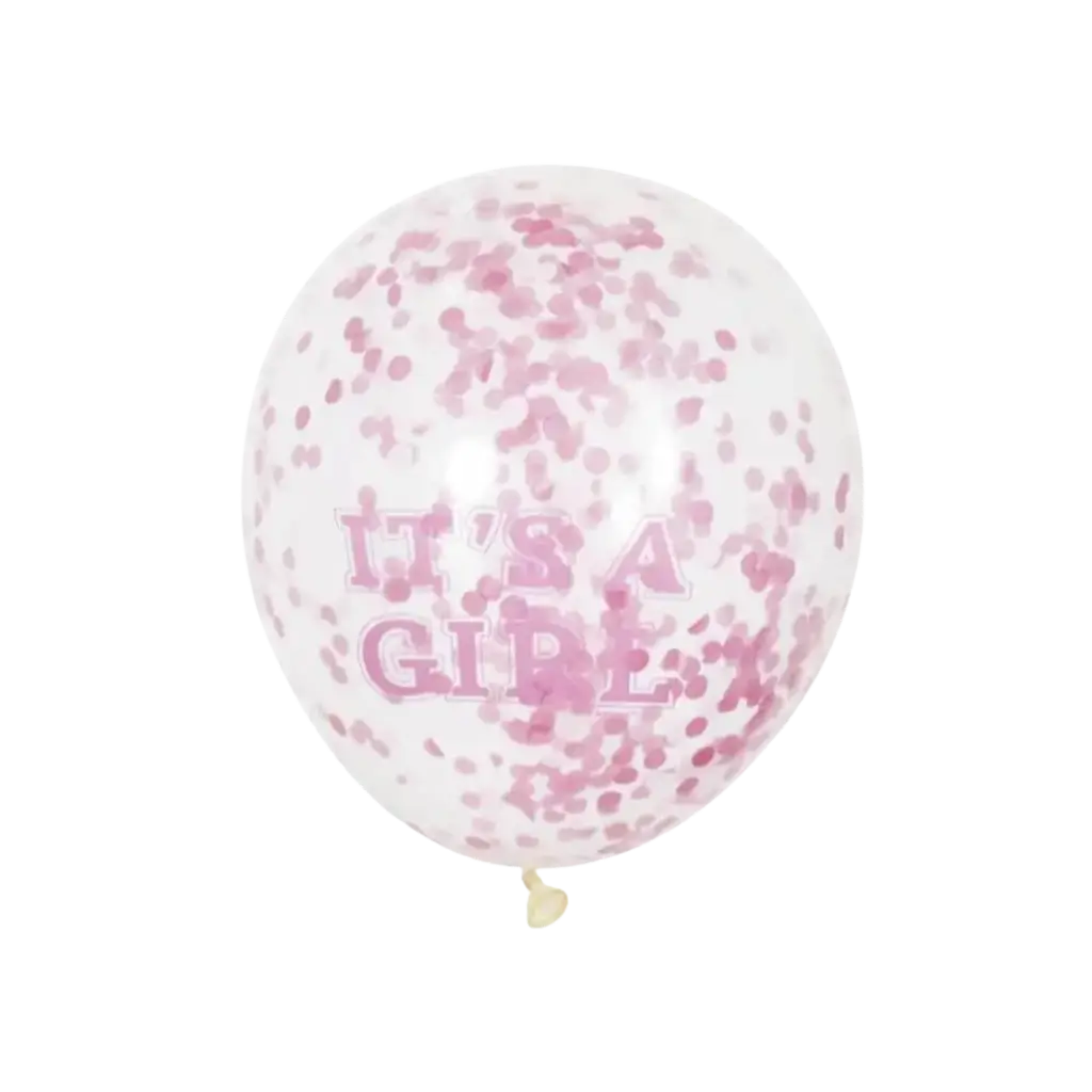 Transparent Balloon with Pink Confetti x6 - Its a Girl - 30cm