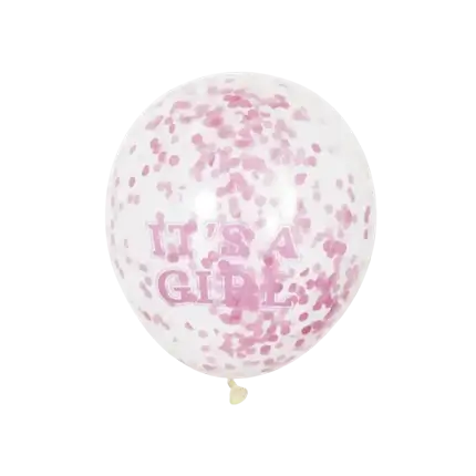 Transparent Balloon with Pink Confetti x6 - Its a Girl - 30cm