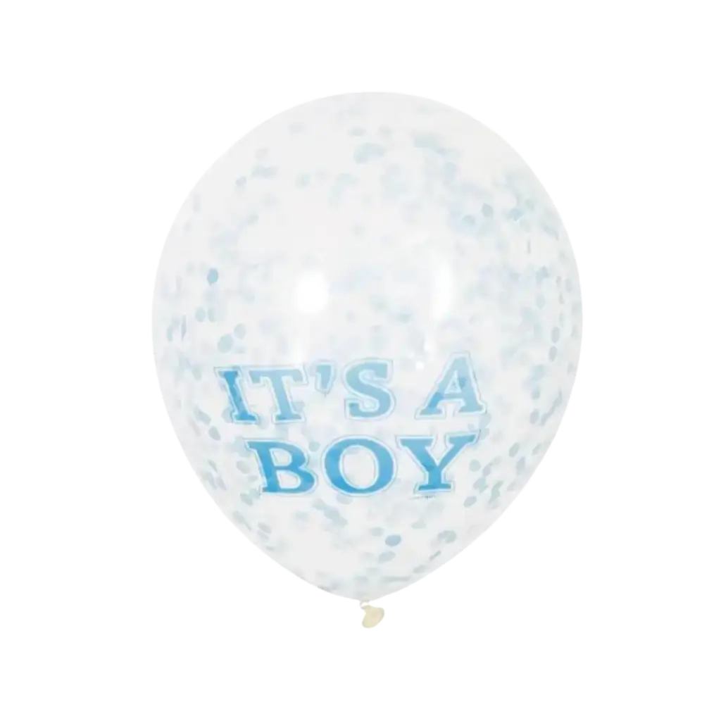 Transparent Balloon with Blue Confetti x6- Its a BOY- 30cm