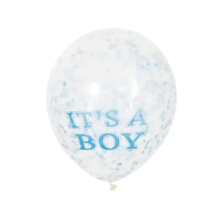 Transparent Balloon with Blue Confetti x6- Its a BOY- 30cm