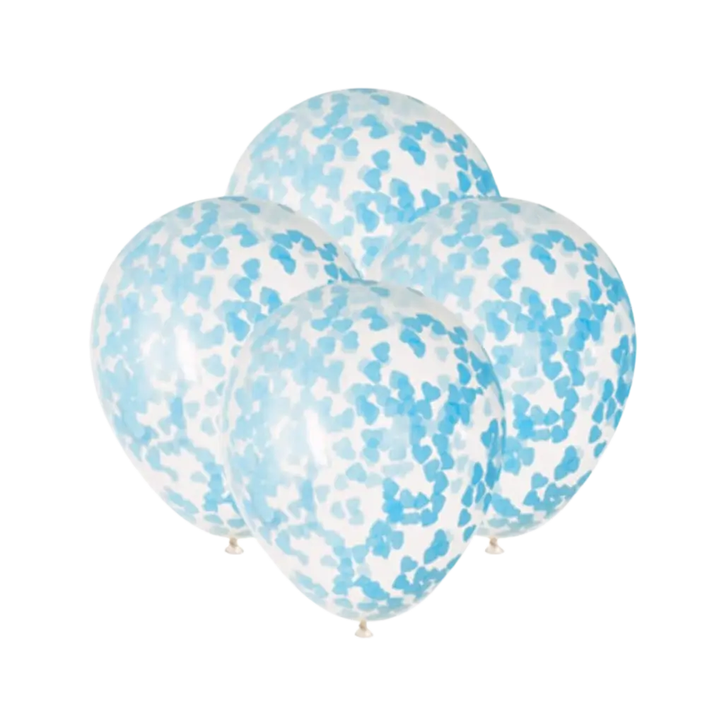 Balloons 40cm with blue heart confetti - Set of 5