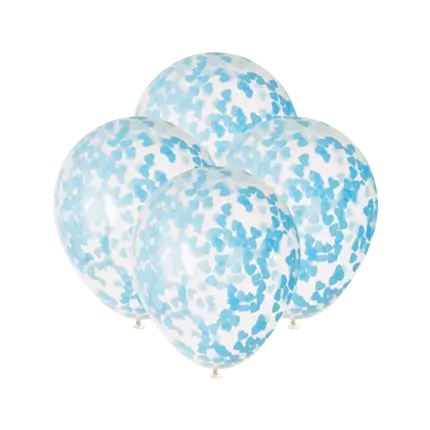 Balloons 40cm with blue heart confetti - Set of 5