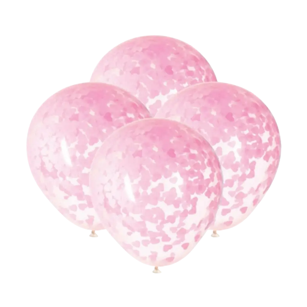Balloons 40cm with pink heart confetti - Set of 5