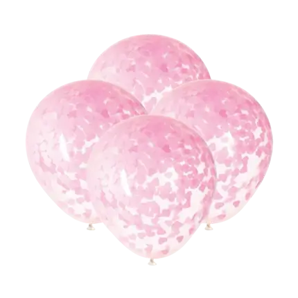 Balloons 40cm with pink heart confetti - Set of 5
