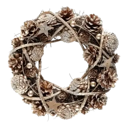 Pine Cone Wreath - Gold Glitter - 24x7cm