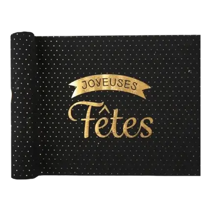 Cotton table runner Happy Holidays - Black - 3m*28cm