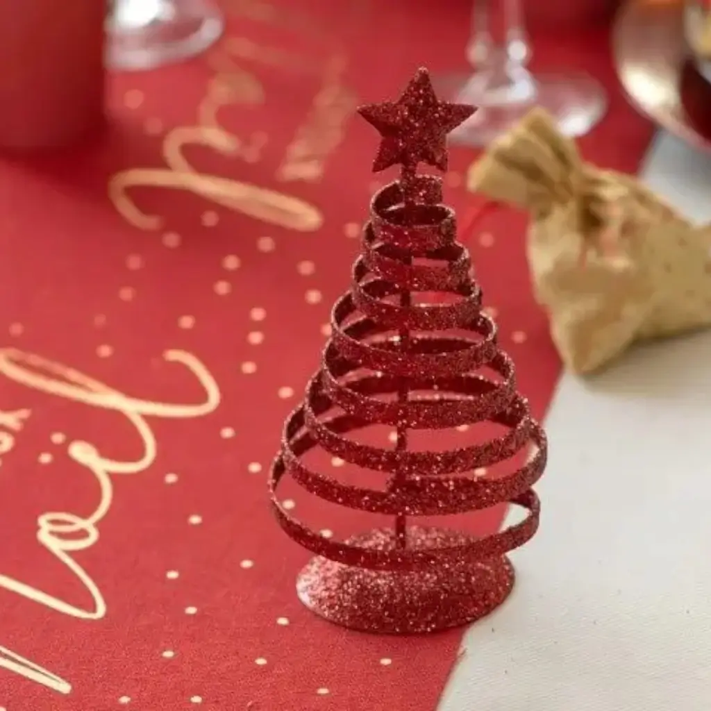 Red Spiral Fir Tree in Metal - Table decoration - 6.5 x 14 cm