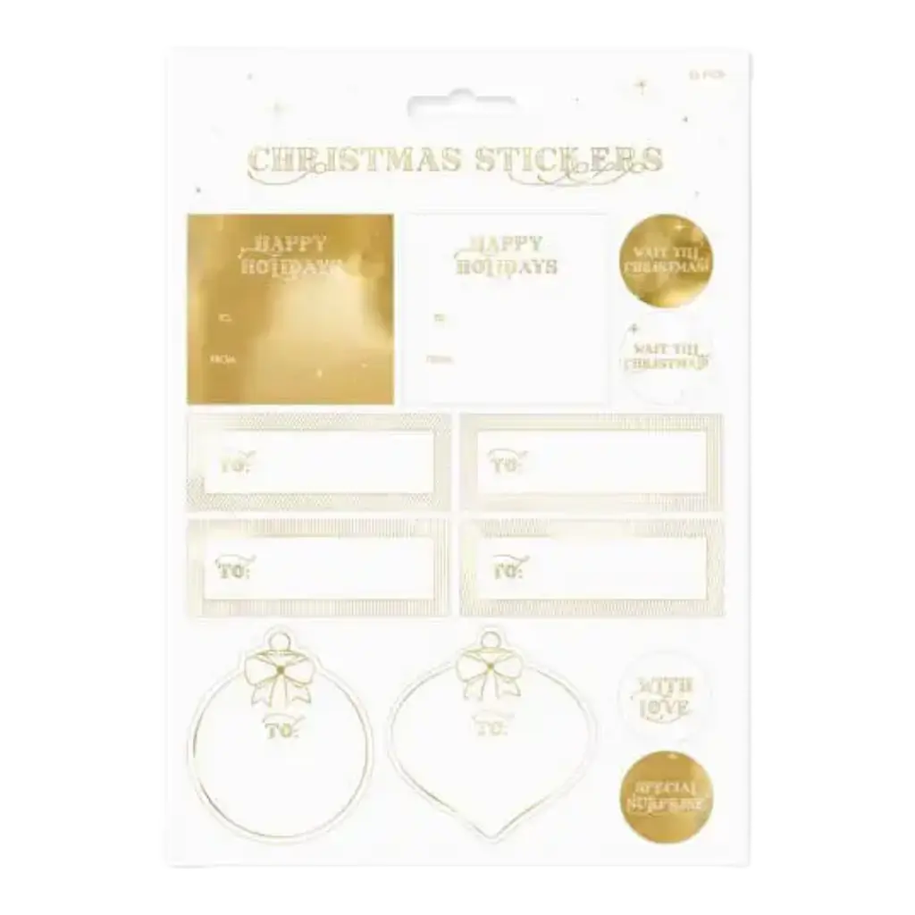 12 Christmas Stickers - Various designs - Gold