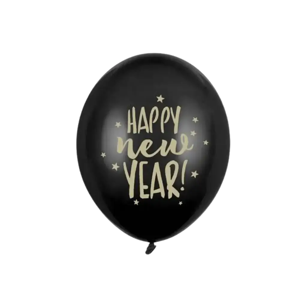 Black & Gold Happy New Year Balloon - Set of 6