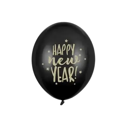 Black & Gold Happy New Year Balloon - Set of 6