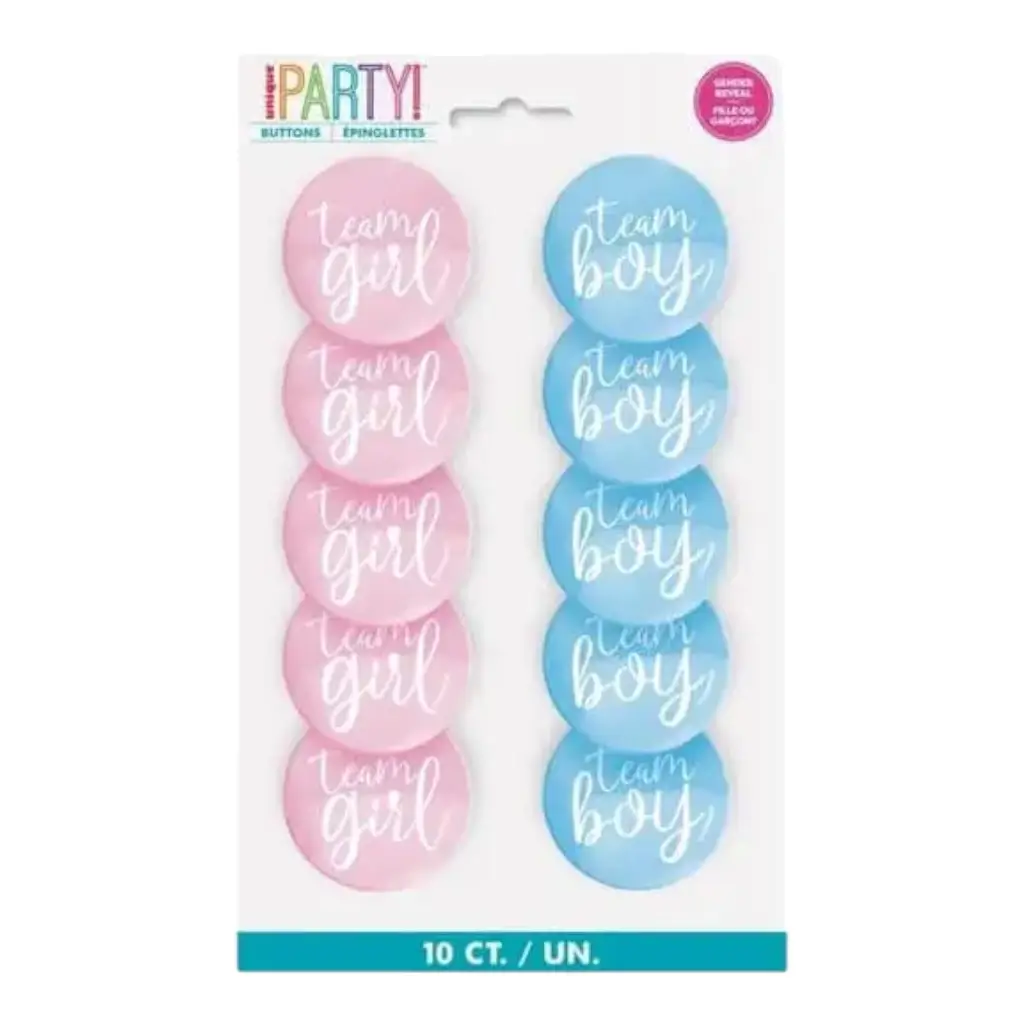 10 Team Girl / Team Boy Badges - Gender Reveal Goodies