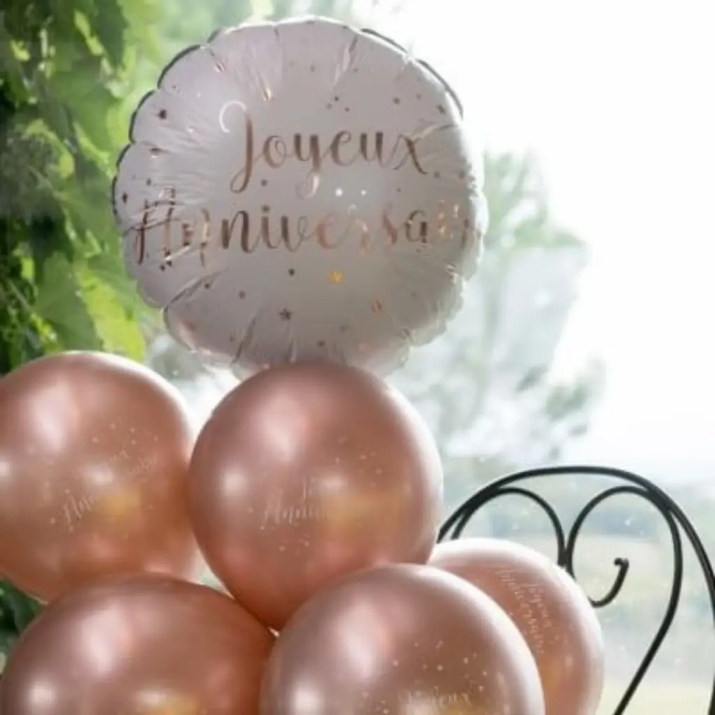 Happy Birthday Balloon White/Gold Pink ø45cm