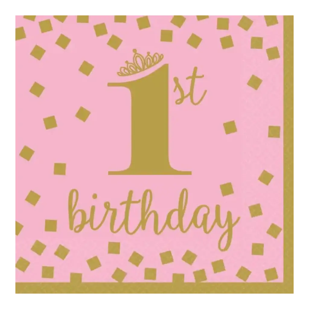 1st Birthday Pink and Gold Napkin (Set of 16)