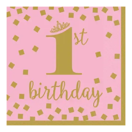 1st Birthday Pink and Gold Napkin (Set of 16)