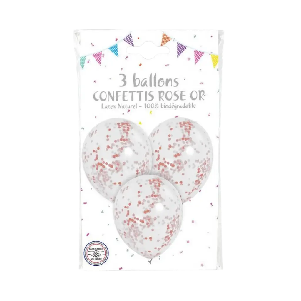 Pack of 3 Pink Gold Confetti Balloons
