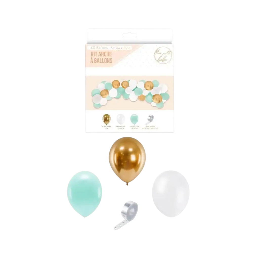 Kit 40 Balloons for Baby Boy Arch - Blue/White/Gold