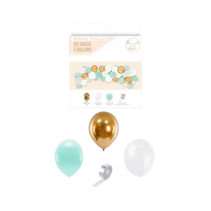 Kit 40 Balloons for Baby Boy Arch - Blue/White/Gold