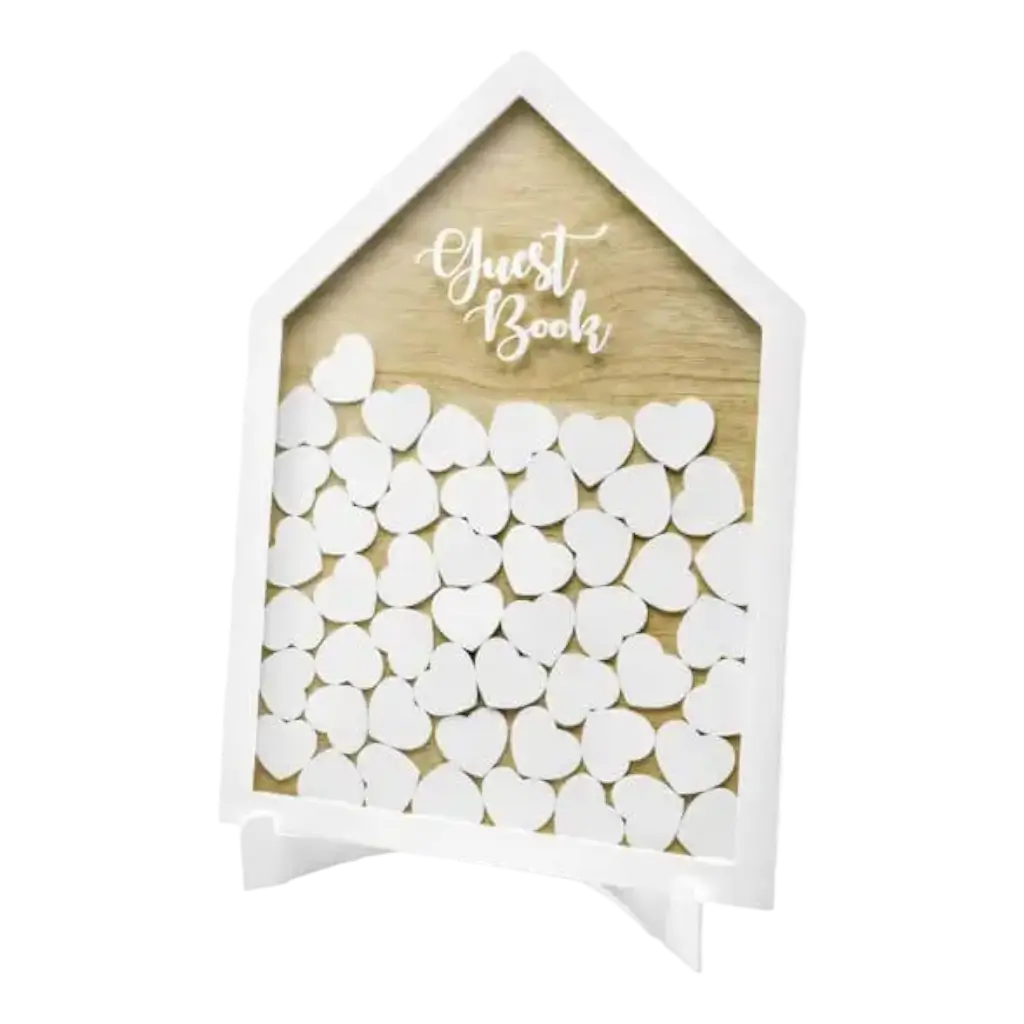 Wooden guestbook - House & 50 hearts