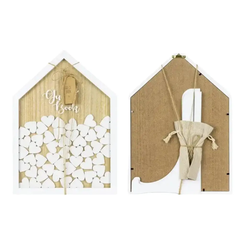 Wooden guestbook - House & 50 hearts