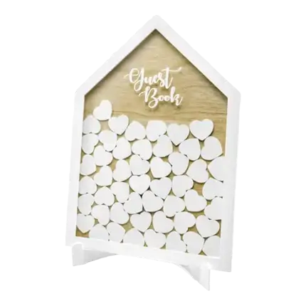 Wooden guestbook - House & 50 hearts
