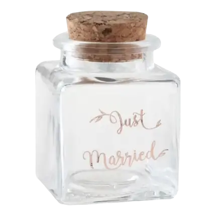 Just Married square glass jar - 4x4x6cm