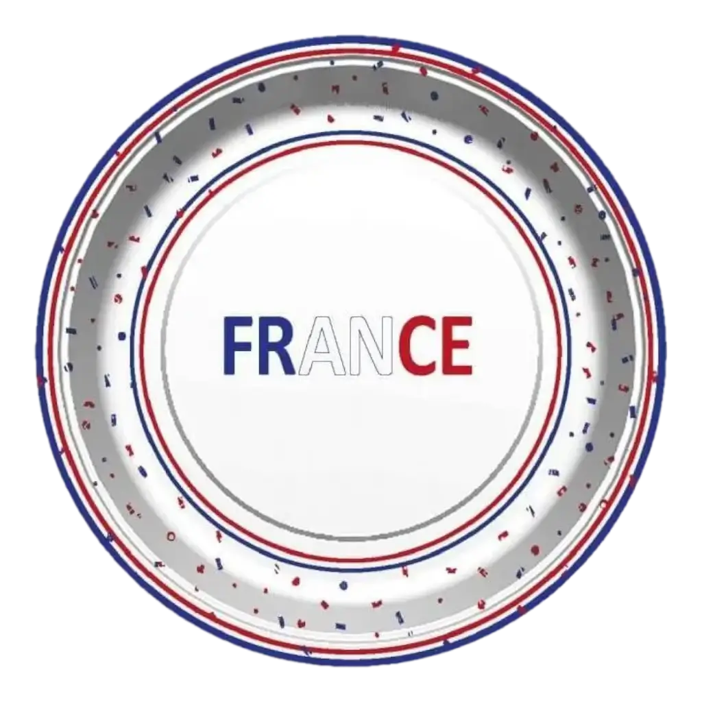 SET OF 8 PLATES - ALLEZ LA FRANCE - BLUE WHITE RED 22CM