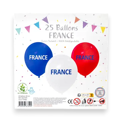 SET OF 25 BALLOONS - BLUE WHITE RED - FRANCE - 30CM