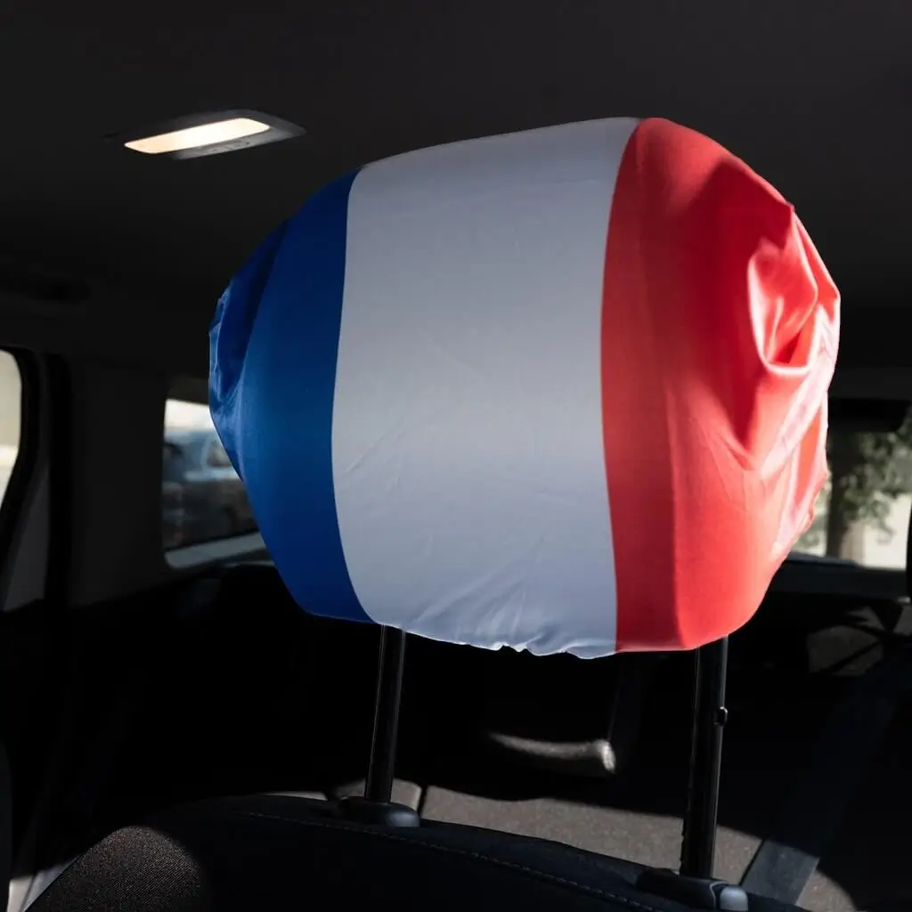 2 COVERS FOR CAR HEADRESTS - FRANCE BLUE WHITE RED