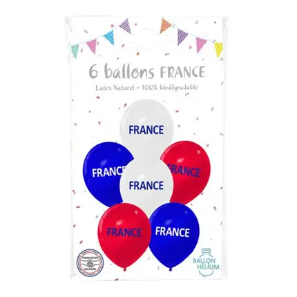 SET OF 6 BALLOONS - BLUE WHITE RED - FRANCE - 30CM