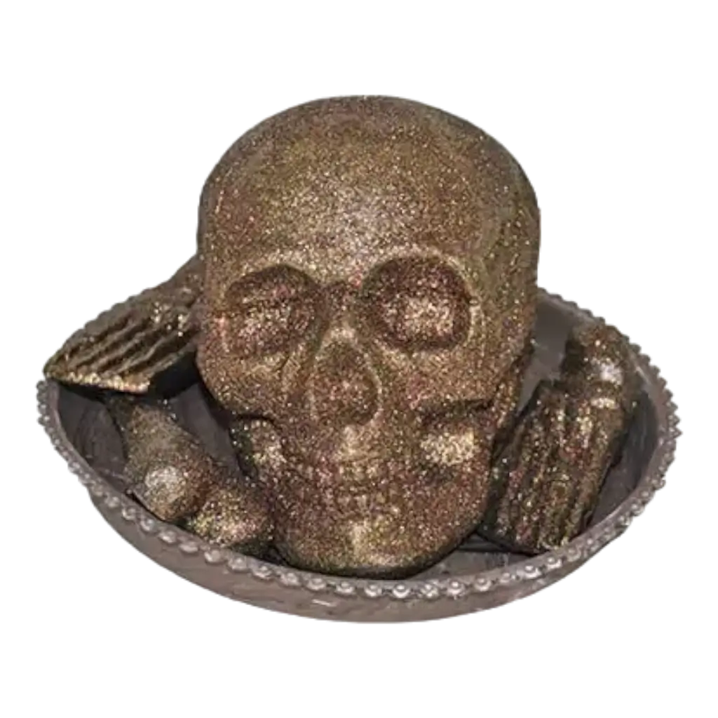 tray with bones and luminous skull GOLD 35cm